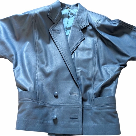 Vintage 1980s Penny Genuine Leather Skirt Suit | Colonial Blue | EUC - Picture 3 of 13